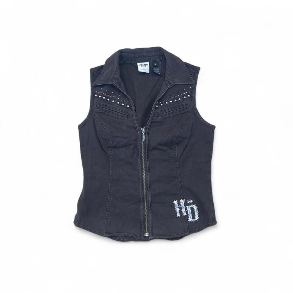 Harley-Davidson Vintage Rhinestone Eagle Zip-Up Vest